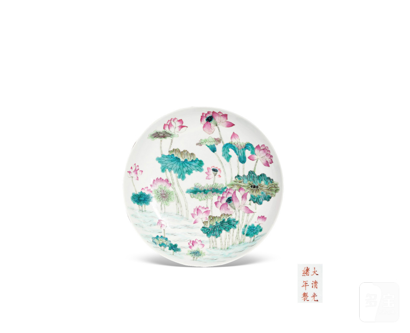 清光绪  粉彩莲池纹盘